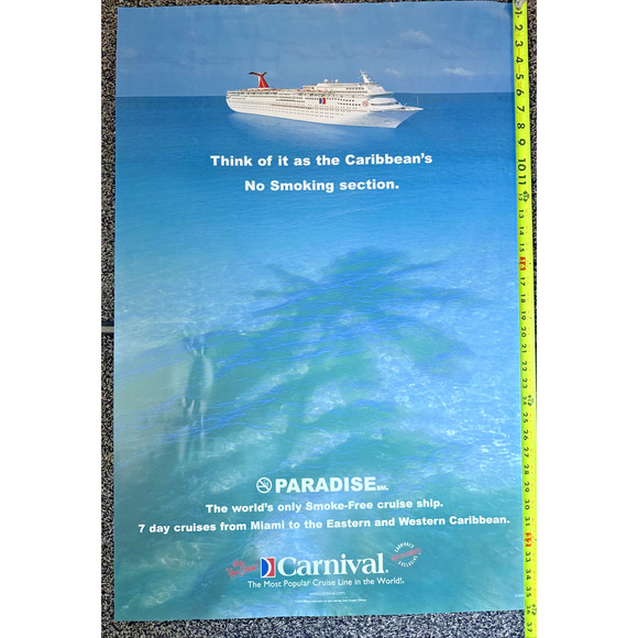 Carnival Cruise Paradise Non Smoking Ship Poster Rare Promotional Travel Ad 2000